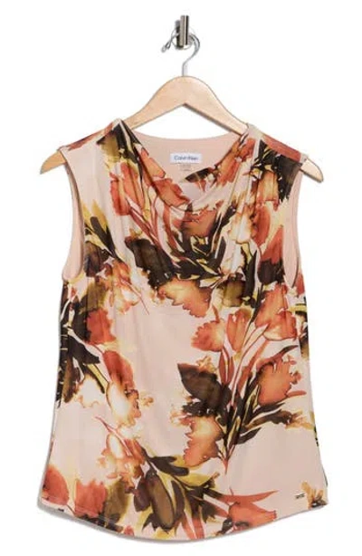 Calvin Klein Cowl Neck Sleeveless Mesh Top In Multi