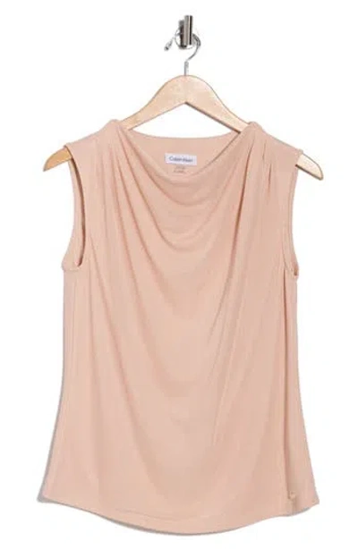 Calvin Klein Cowl Neck Sleeveless Mesh Top In Pink