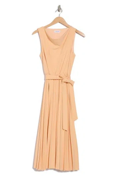 Calvin Klein Cowl Neck Sleeveless Pleated A-line Dress