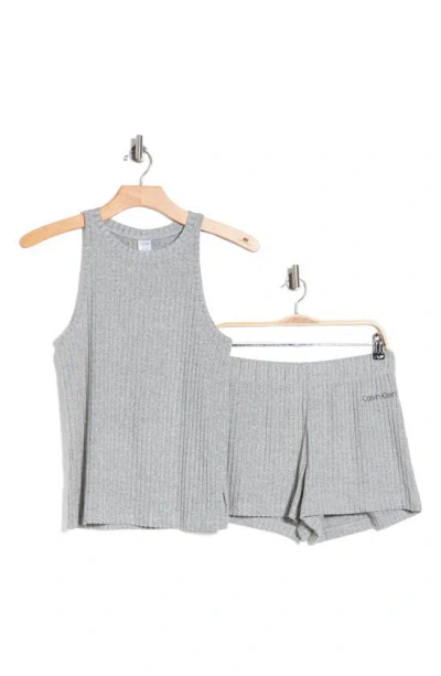Calvin Klein Cozy Rib Short Pajamas In Grey Heather