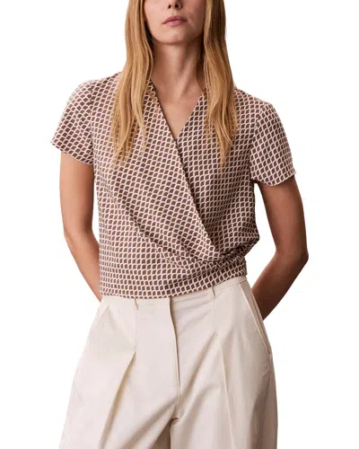 Calvin Klein Crepe Print Wrap Top In Neutral
