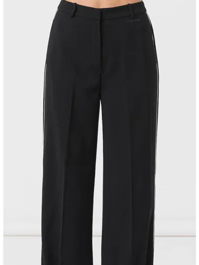 Calvin Klein Crepe Tippimg Wide Trousers In Nero