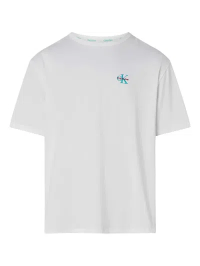 Calvin Klein Crew-neck Embroidered T-shirt In White