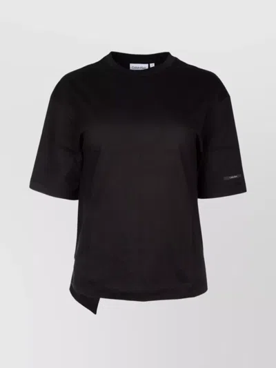 Calvin Klein Crew Neck Short Sleeve Asymmetrical Hem Top In Black