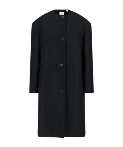 Calvin Klein Crewneck Long Coat In Black