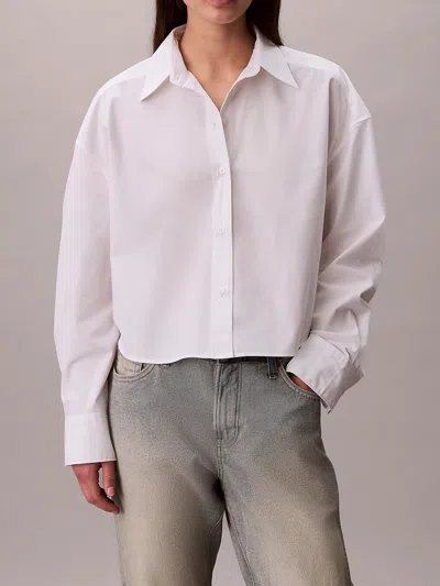 Calvin Klein Poplin Oversized Cropped Shirt Long Sleeves In White