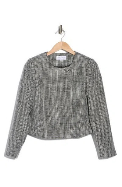 Calvin Klein Crop Tweed Jacket In Black/cream