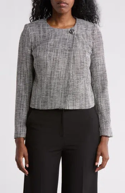 Calvin Klein Crop Tweed Jacket In Gray