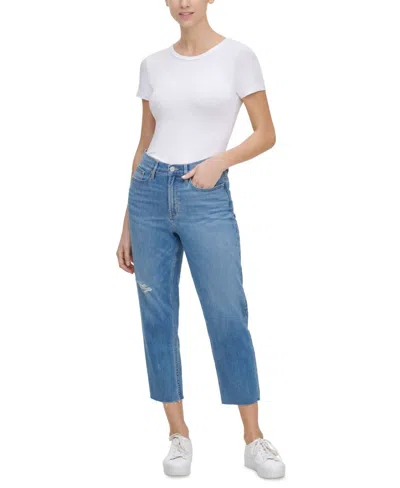 Calvin Klein Cropped High Rise Straight Leg Jeans In Nirvana In Blue