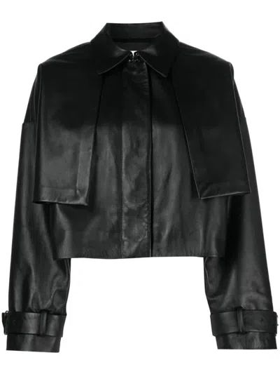 Calvin Klein Cropped Leather Jacket In Black