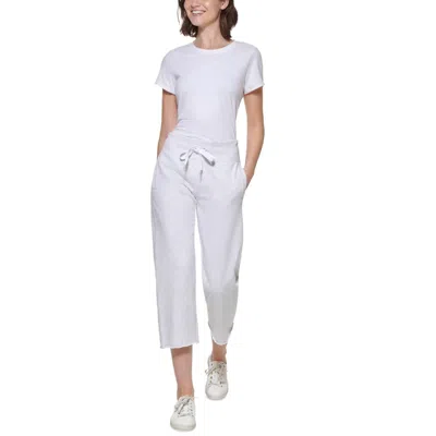 CALVIN KLEIN CROPPED PANTS WOMEN'S OPTIC HEATHER DRAWSTRING-WAIST FTS713