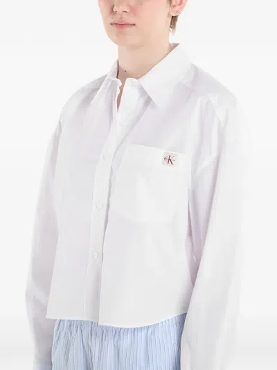 Calvin Klein Cropped Poplin Shirt In White