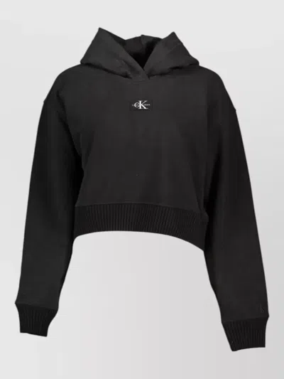 Calvin Klein Cropped Relaxed-fit Cotton Hoodie In Black