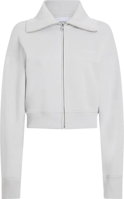 Calvin Klein Cropped Square Cut Cardigan With Iridescent Logo In White