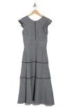 Calvin Klein Crosshatch Cap Sleeve Tiered Midi Dress