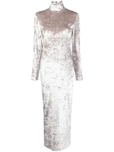 Calvin Klein Crushed-velvet Long Dress In Grey
