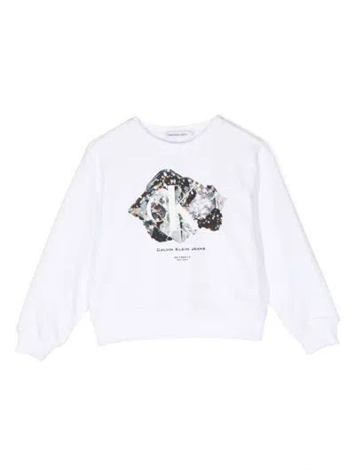 Calvin Klein Kids' Crystal Graphic-print Sweatshirt In Weiss