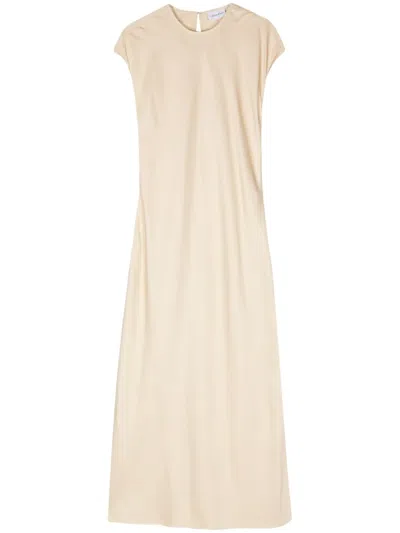 Calvin Klein Cut-out Satin Midi Dress In Neutrals