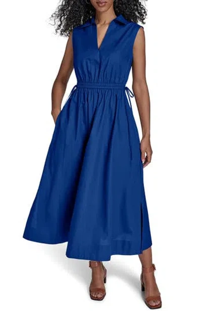 Calvin Klein Cutout Cotton Maxi Dress In Blue