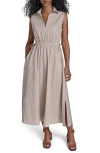 Calvin Klein Cutout Cotton Maxi Dress In Khaki