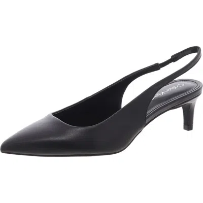 Calvin Klein Dainty 2 Womens Leather Kitten Slingback Heels In Black Leather