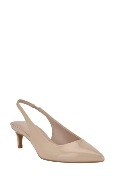 Calvin Klein Dainty Kitten Heel Pointed Toe Slingback Pump In Medium Natural Patent