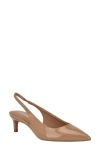 Calvin Klein Dainty Kitten Heel Pointed Toe Slingback Pump In Light Brown Patent