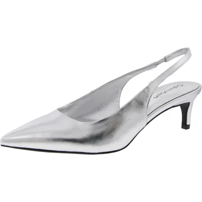 Calvin Klein Dainty Womens Pointed Toe Heels Slingback Sandals In Silver
