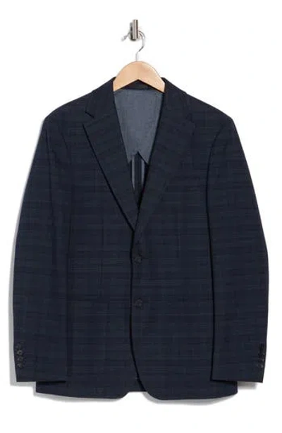 Calvin Klein Dark Blue Plaid Notch Lapel Sport Coat