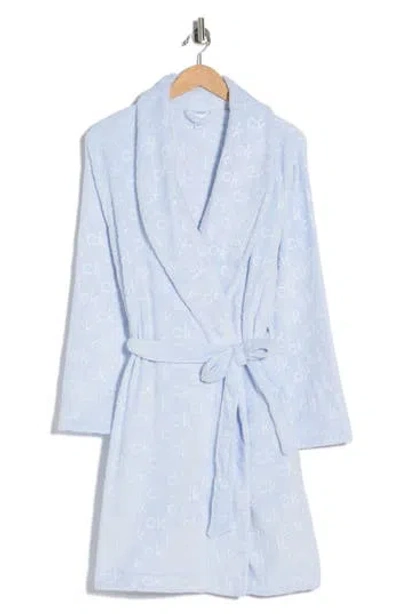 Calvin Klein Debossed Fluffy Robe In Blue