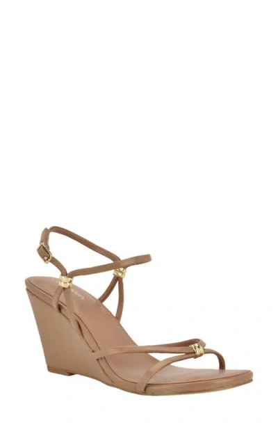 Calvin Klein Deliney Ankle Strap Wedge Sandal In Brown