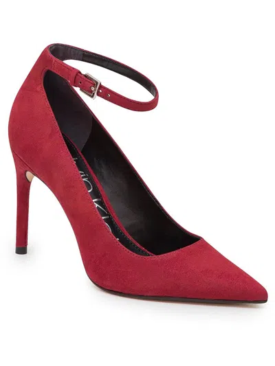 Calvin Klein Demma Womens Suede Ankle Strap Loafer Heels In Pink