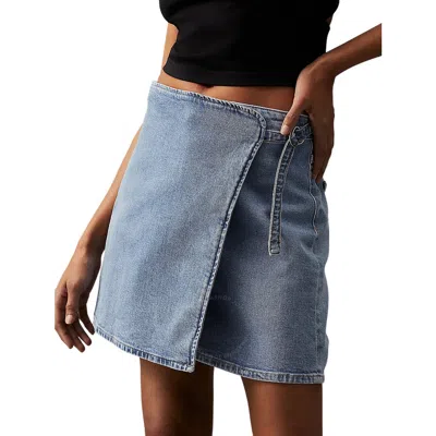 Calvin Klein Denim A-line Wrap Skirt In Blue