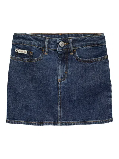 Calvin Klein Kids' Denim Miniskirt In Blue