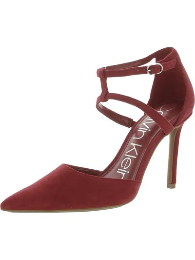 Calvin Klein Dentel Womens Suede Pointed Toe Pumps In Red