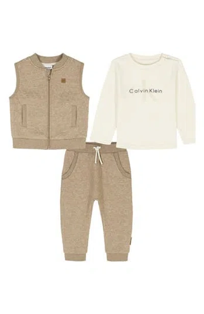 CALVIN KLEIN CALVIN KLEIN DIAMOND QUILTED VEST, LOGO LONG SLEEVE T-SHIRT & JOGGERS SET
