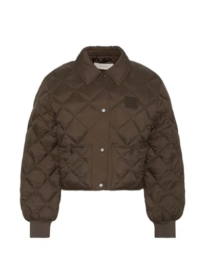 Calvin Klein Diamond-quilted Logo-patch Jacket In Brown