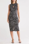 Calvin Klein Dot Cross Front Sheath Dress In Black