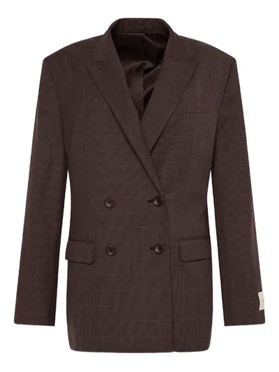 Calvin Klein Double-breasted Houndstooth Jacket In Gray
