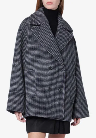 Calvin Klein Double-breasted Houndstooth Short Coat In Multi