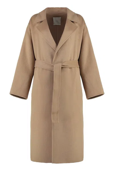 Calvin Klein Double Face Wrap Coat In Beige