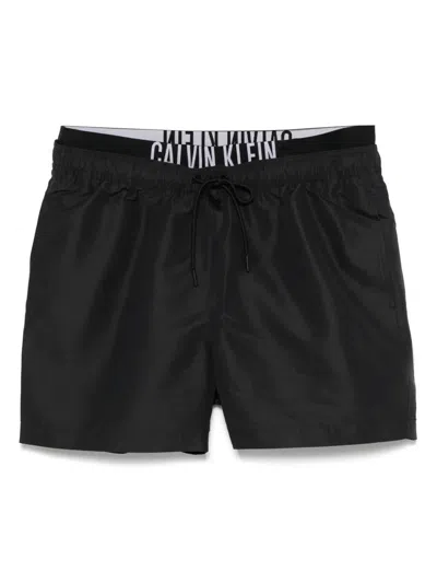 Calvin Klein Double-waistband Swim Shorts In Black