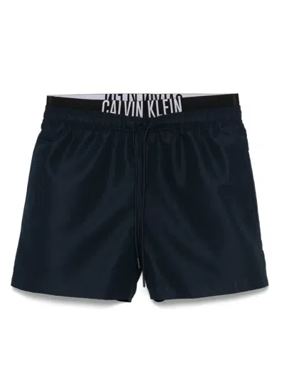 Calvin Klein Double-waistband Swim Shorts In Blue