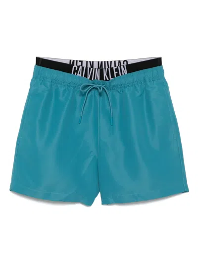 Calvin Klein Double-waistband Swim Shorts In Blue