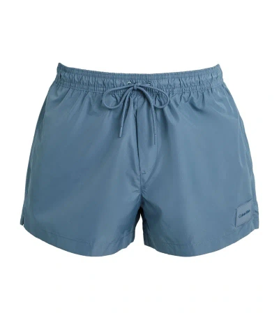 Calvin Klein Double-waistband Swim Shorts In Blue