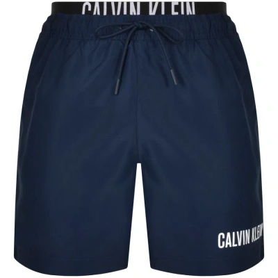 Calvin Klein Double Waistband Swim Shorts Navy In Neutral