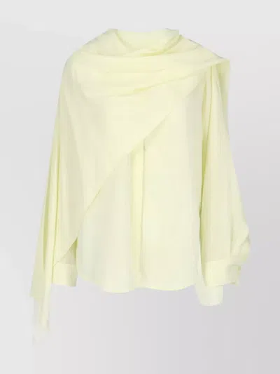 CALVIN KLEIN DRAPED LONG SLEEVE ASYMMETRIC TOP WITH BUTTONS