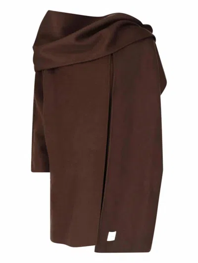 Calvin Klein Draped Off-shoulder Mini Dress In Brown