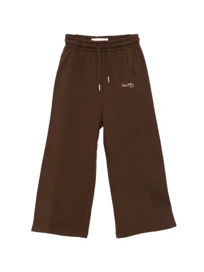 Calvin Klein Kids' Drawstring-fastening Tracksuit Bottoms In Brown