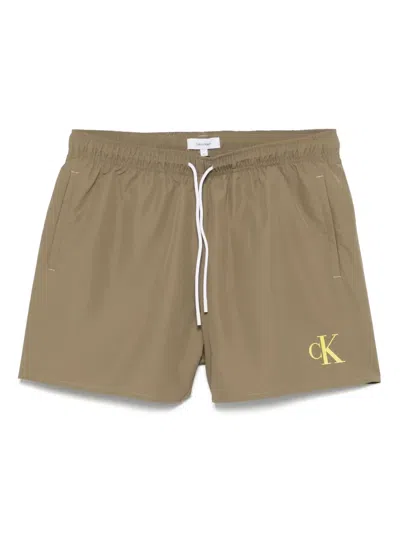 Calvin Klein Drawstring Swim Shorts In Green